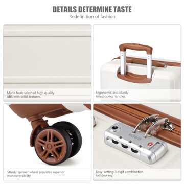 Kono 20'' Carry on Luggage Lightweight with Spinner Wheel TSA Lock Hardside Luggage Airline Approved Carry on Suitcase Cream White