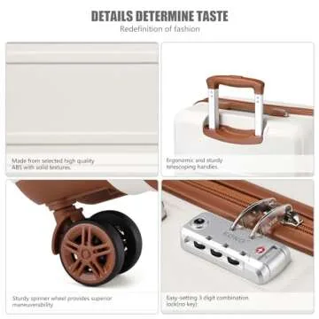 Kono 20'' Carry on Luggage Lightweight with Spinner Wheel TSA Lock Hardside Luggage Airline Approved Carry on Suitcase Cream White