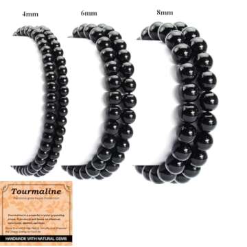 Massive Beads Black Tourmaline - Super Protection - Handmade Yoga Stretch Elastic Bracelet Natural S...