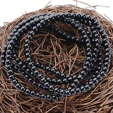 Massive Beads Black Tourmaline - Super Protection - Handmade Yoga Stretch Elastic Bracelet Natural Stone Crystal Healing Power Energy Gifts for Unisex Adult 4mm