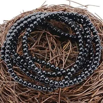 Massive Beads Black Tourmaline - Super Protection - Handmade Yoga Stretch Elastic Bracelet Natural Stone Crystal Healing Power Energy Gifts for Unisex Adult 4mm