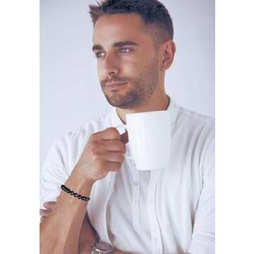 Massive Beads Black Tourmaline - Super Protection - Handmade Yoga Stretch Elastic Bracelet Natural Stone Crystal Healing Power Energy Gifts for Unisex Adult 4mm