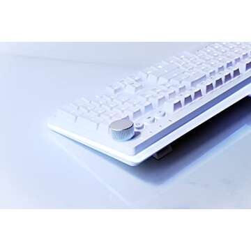 i-rocks K71M RGB Mechanical Gaming Keyboard with Media Control Knob, Gateron Switches (Brown), 107 Keys w/Full NKRO, PBT Keycaps, Multimedia Hotkeys, Detachable USB-C Cable and Onboard Storage, White