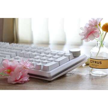 i-rocks K71M RGB Mechanical Gaming Keyboard with Media Control Knob, Gateron Switches (Brown), 107 Keys w/Full NKRO, PBT Keycaps, Multimedia Hotkeys, Detachable USB-C Cable and Onboard Storage, White