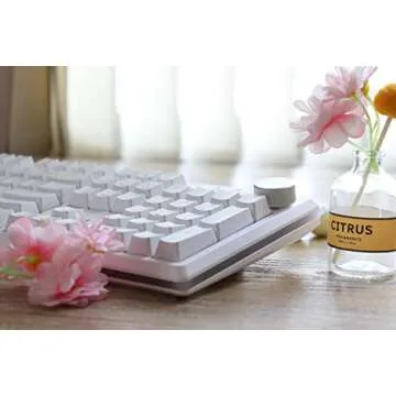 i-rocks K71M RGB Mechanical Gaming Keyboard with Media Control Knob, Gateron Switches (Brown), 107 Keys w/Full NKRO, PBT Keycaps, Multimedia Hotkeys, Detachable USB-C Cable and Onboard Storage, White