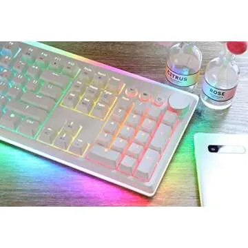i-rocks K71M RGB Mechanical Gaming Keyboard with Media Control Knob, Gateron Switches (Brown), 107 Keys w/Full NKRO, PBT Keycaps, Multimedia Hotkeys, Detachable USB-C Cable and Onboard Storage, White