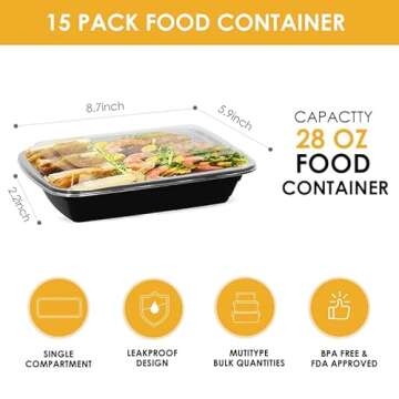 Meal Prep Containers, 28oz 15 Pack Extra-thick Food Storage Containers with Lids, Reusable Plastic B...