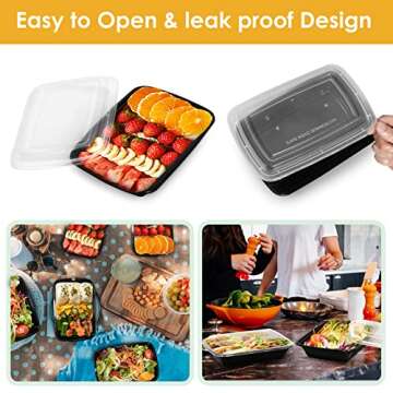 Meal Prep Containers, 28oz 15 Pack Extra-thick Food Storage Containers with Lids, Reusable Plastic Bento Lunch Box, Disposable Bento Box, BPA Free, Stackable, Microwave/Dishwasher/Freezer Safe…
