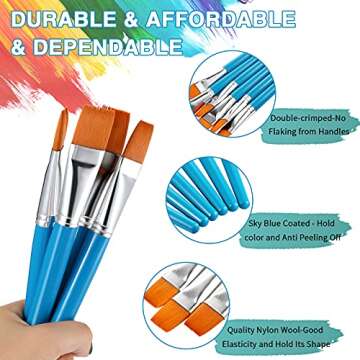 Zonon 10 Pcs Flat Head Paint Brushes - Versatile Watercolor & Acrylic Artist Brushes