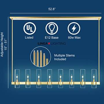 Linea di Liara Teramo Satin Brass Kitchen Island Lighting - Modern Farmhouse Rectangle Dining Room L...