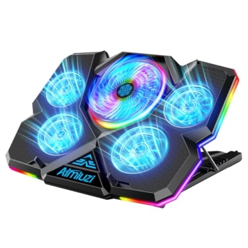 Laptop Cooling Pad, Gaming Laptop Cooler with 5 Quiet Fans and Colorful RGB Light