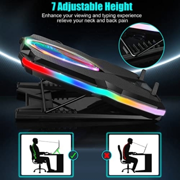Quiet Laptop Cooling Pad with RGB Lights and Adjustable Height
