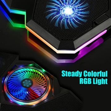 Quiet Laptop Cooling Pad with RGB Lights and Adjustable Height