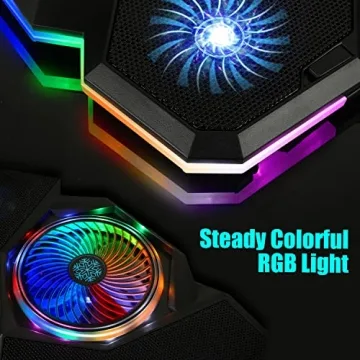 Quiet Laptop Cooling Pad with RGB Lights and Adjustable Height