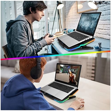 Quiet Laptop Cooling Pad with RGB Lights and Adjustable Height