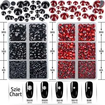LPBeads 6400 Pieces Black and Red Hotfix Rhinestones Flat Back 5 Mixed Sizes Crystal Round Glass Gem...