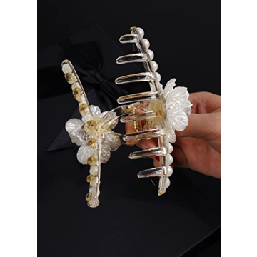 Rumtock Pearl Flower Hair Claw Clip Aesthetic Big Jaw Clips Nonslip Strong Hold for Women and Girls Thin Thick Curly Hair