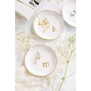 COLLECTIVE HOME - Ceramic Jewelry Tray, Decorative Trinket Dish for Rings Earrings Necklaces Bracelet Watch Keys, Birthday Mother's Day for Women, 4.75", White Surface (L)