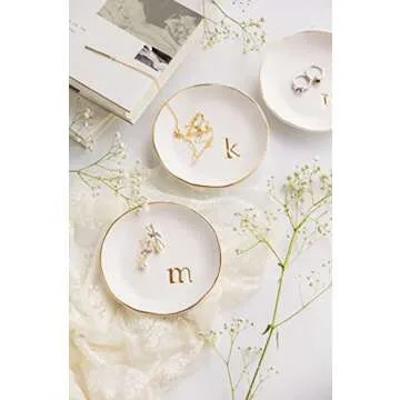 COLLECTIVE HOME - Ceramic Jewelry Tray, Decorative Trinket Dish for Rings Earrings Necklaces Bracelet Watch Keys, Birthday Mother's Day for Women, 4.75", White Surface (L)