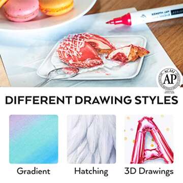 ARTEZA Alcohol Markers Set of 60 Colors, EverBlend Dual Tip Markers for Artists in 72-Slot Art Case,...