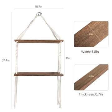 SNUGBLAKI Hanging Shelves for Wall Floating Shelves,Boho Macrame Hanging Shelves with Swing Rope,Far...
