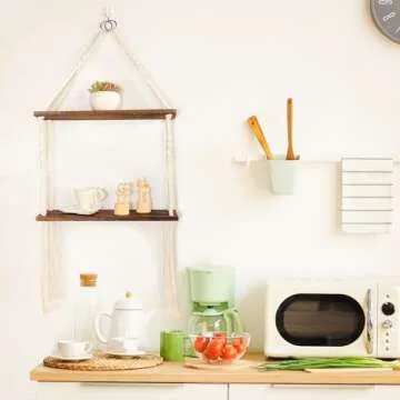 SNUGBLAKI Boho Hanging Shelves - Rustic Wood Wall Decor