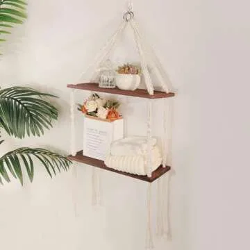 SNUGBLAKI Boho Hanging Shelves - Rustic Wood Wall Decor