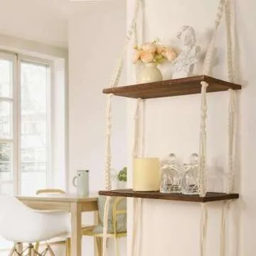 SNUGBLAKI Boho Hanging Shelves - Rustic Wood Wall Decor