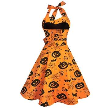 Topdress Women's Vintage Polka Audrey Dress 1950s Halter Retro Cocktail Dress Pumpkin L
