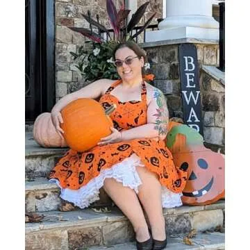 Topdress Women's Vintage Polka Audrey Dress 1950s Halter Retro Cocktail Dress Pumpkin L