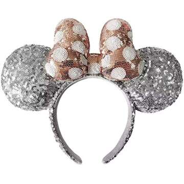 DisneyParks Exclusive - Minnie Mickey Ears Headband - Silver with Gold Bow