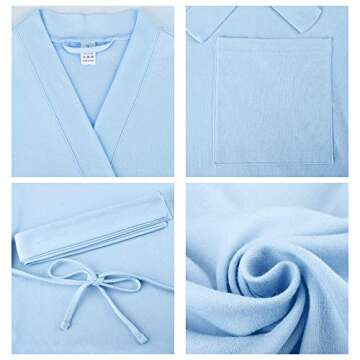U2SKIIN Womens Robes, 100% Cotton Lightweight Robes 3/4 Sleeves Kimono Knit Soft Loungewear Short Bathrobe(Sky Blue,M)