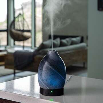 Airome Obsidian Medium Hand-Blown Glass Essential Oil Diffuser|100 mL Humidifying Ultrasonic Aromath...