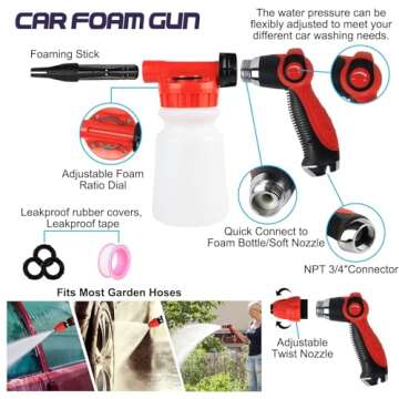 MorTime 54Pcs Car Wash Kit with Foam Gun, Wash Mitt Sponge Towels Long Pole Window Water Scraper Tire Brush Detailing Brushes Car Cleaning Kit