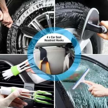 MorTime 54Pcs Car Wash Kit with Foam Gun, Wash Mitt Sponge Towels Long Pole Window Water Scraper Tire Brush Detailing Brushes Car Cleaning Kit