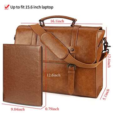 Leather Mens Messenger Bag Vintage 15.6 Inch Leather Laptop Briefcase Satchel Shoulder Bag with Leather Padfolio