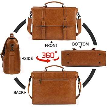 Leather Mens Messenger Bag Vintage 15.6 Inch Leather Laptop Briefcase Satchel Shoulder Bag with Leather Padfolio