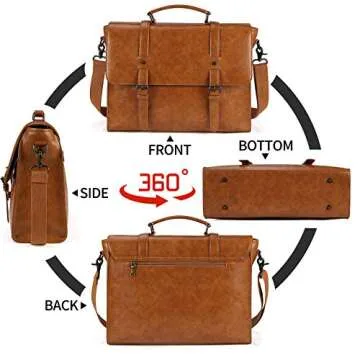 Leather Mens Messenger Bag Vintage 15.6 Inch Leather Laptop Briefcase Satchel Shoulder Bag with Leather Padfolio