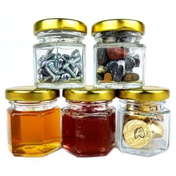 1.5 oz Hexagon Jars, 24 Piece Set Mini Glass Favor Jars for Spices, Honey, Jelly & More ~ Airtight, ...