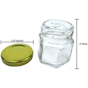 1.5 oz Hexagon Jars, 24 Piece Set Mini Glass Favor Jars for Spices, Honey, Jelly & More ~ Airtight, Screw On & Safety Button Lids ~ Perfect for Canning, Crafts, Weddings & Baby Showers