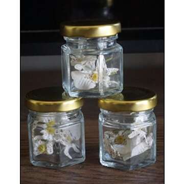 1.5 oz Hexagon Jars, 24 Piece Set Mini Glass Favor Jars for Spices, Honey, Jelly & More ~ Airtight, Screw On & Safety Button Lids ~ Perfect for Canning, Crafts, Weddings & Baby Showers