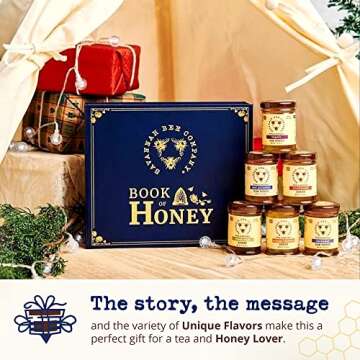 Book of Honey by Savannah Bee - Honey Gift with Tupelo, Lavender, Wildflower, Black Sage, Saw Palmeto and Orange Blossom Honeys - Pure and Natural - 6 different flavors in 3 oz jars