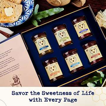 Book of Honey by Savannah Bee - Honey Gift with Tupelo, Lavender, Wildflower, Black Sage, Saw Palmeto and Orange Blossom Honeys - Pure and Natural - 6 different flavors in 3 oz jars