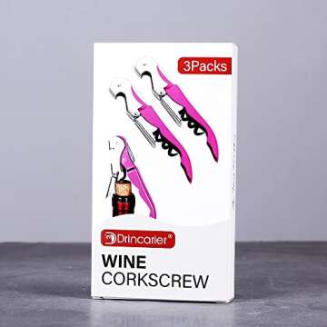 3 Packs Drincarier Pink Wine Key, Professional Waiter Corkscrews, Corkscrews for wine bottles, Wine Key for Servers,Classic Wine openers, Bottle Opener…