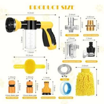 Dog Wash Hose Attachment,8 Way Dog Shower Attachment with Metal 3-Way Shower Diverter, Dog Wash with 2 type Dog Bath Brush & 78inch Long Hose, Dog Wash Sprayer for Washing Cars & Pets (Yellow)