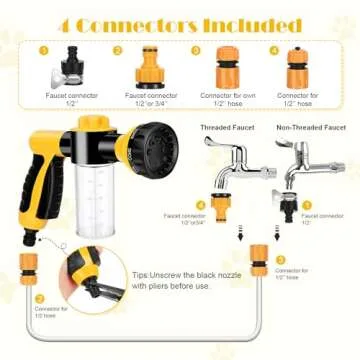 Dog Wash Hose Attachment,8 Way Dog Shower Attachment with Metal 3-Way Shower Diverter, Dog Wash with 2 type Dog Bath Brush & 78inch Long Hose, Dog Wash Sprayer for Washing Cars & Pets (Yellow)