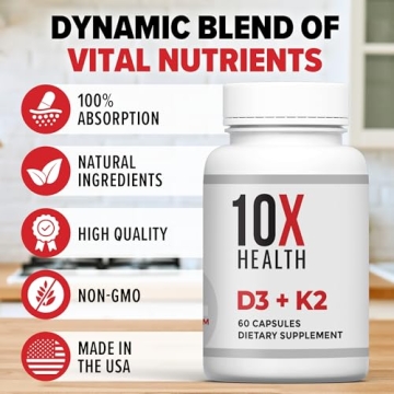 10X Health Vitamin D3 K2 Boosts Bone and Heart Health