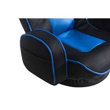 GameRider Commander Swivel Action Floor Chair with Adjustable High Back and Lumbar Support, Foldable Game Recliner with Armrest, Black and Blue