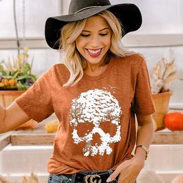 Halloween Skull Shirt for Women Vintage Gothic Graphic T Shirt Funny Rock Novelty Skeleton Halloween...