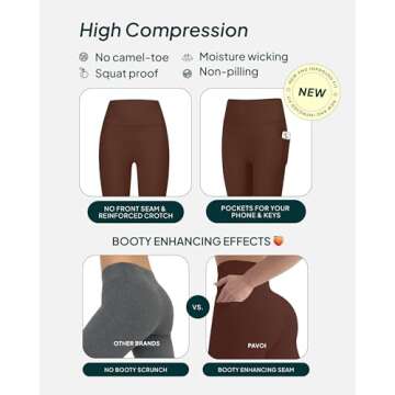 PAVOI ACTIVE Leggings with Pockets | Compressive High Waisted Butt Sculpting Women's Full Length Workout Pants | HiPerform